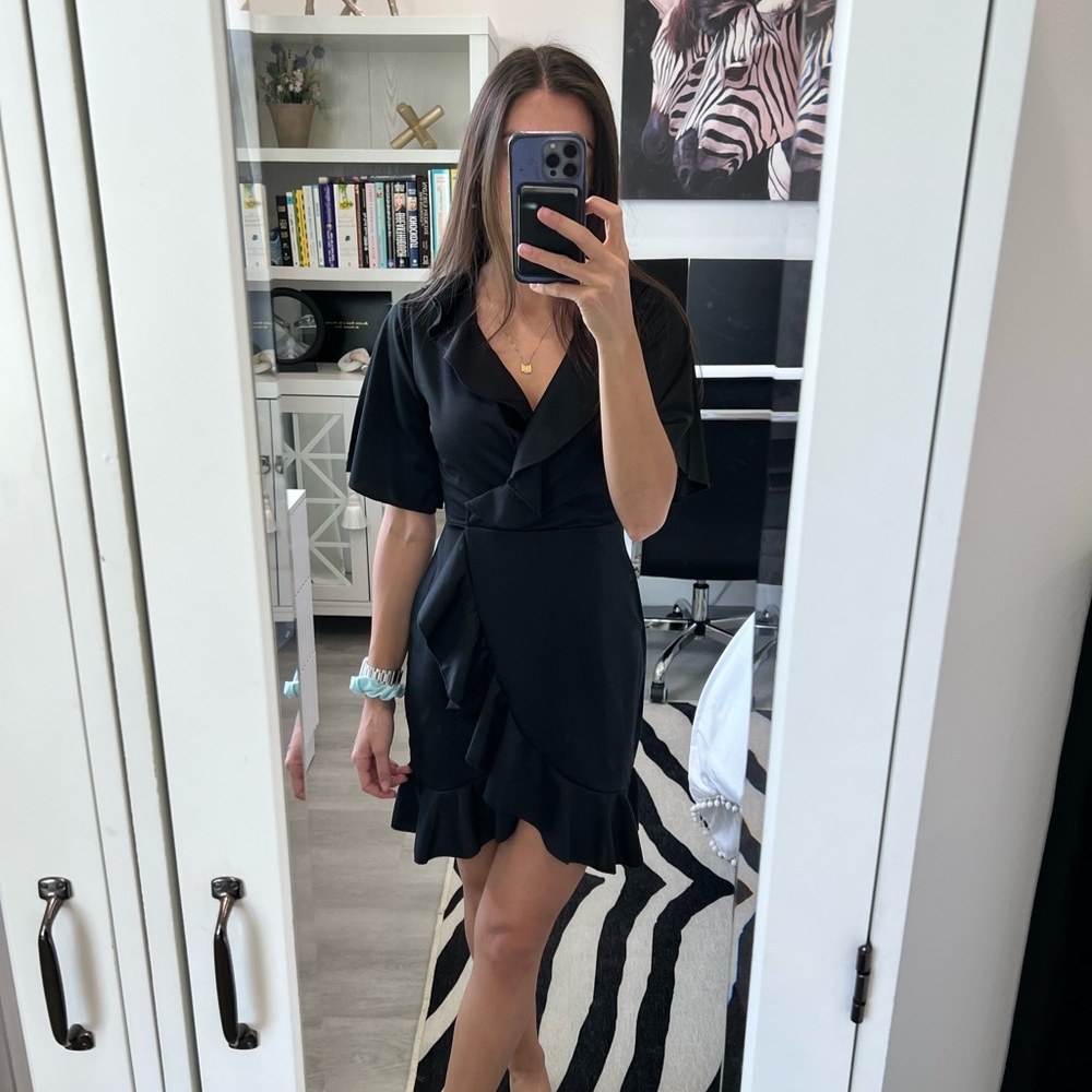 PrettyLittleThing Black Ruffle Mini Dress